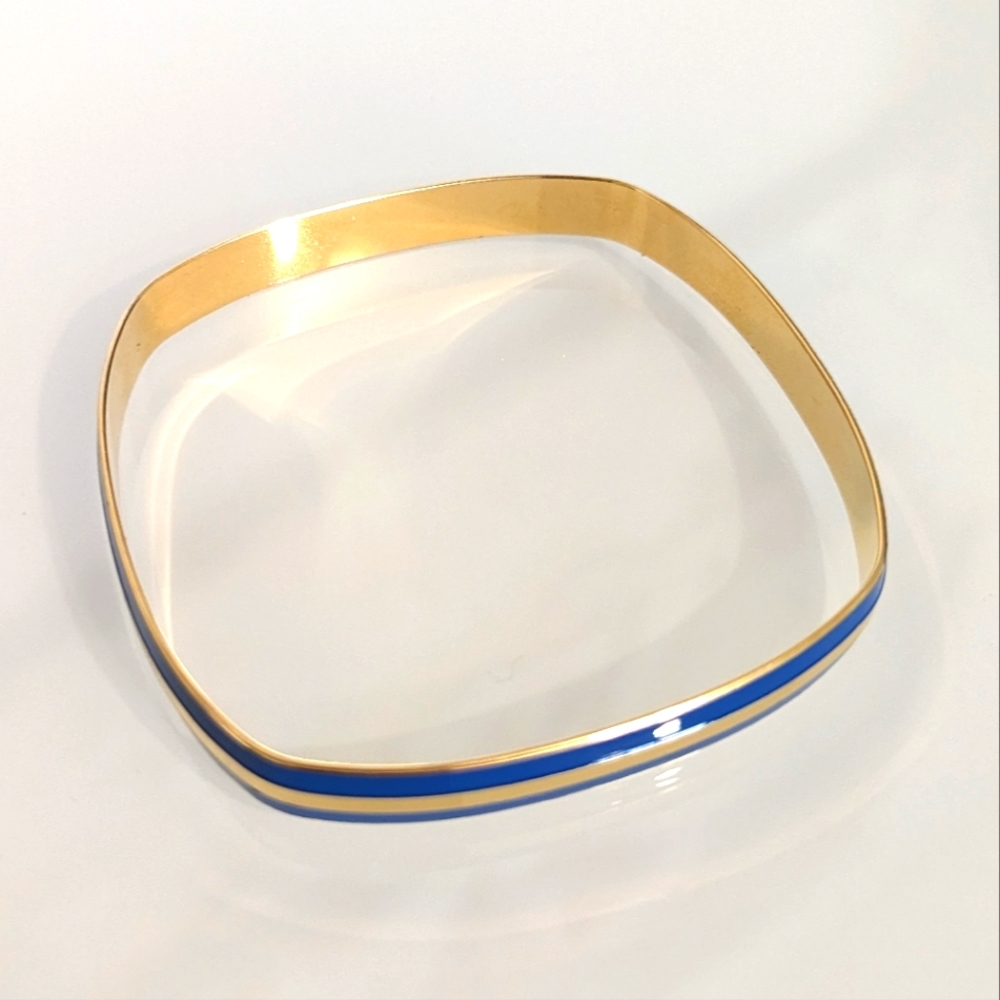 Trifari enamel blue and gold square Bangle bracelet